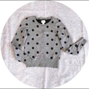 Polka Dot Round Neck Cardigan - Light Grey